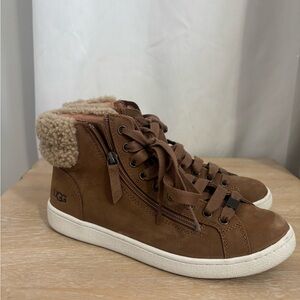 UGG Tan Lace-Up Sneakers with Shearling Zipper Sides
